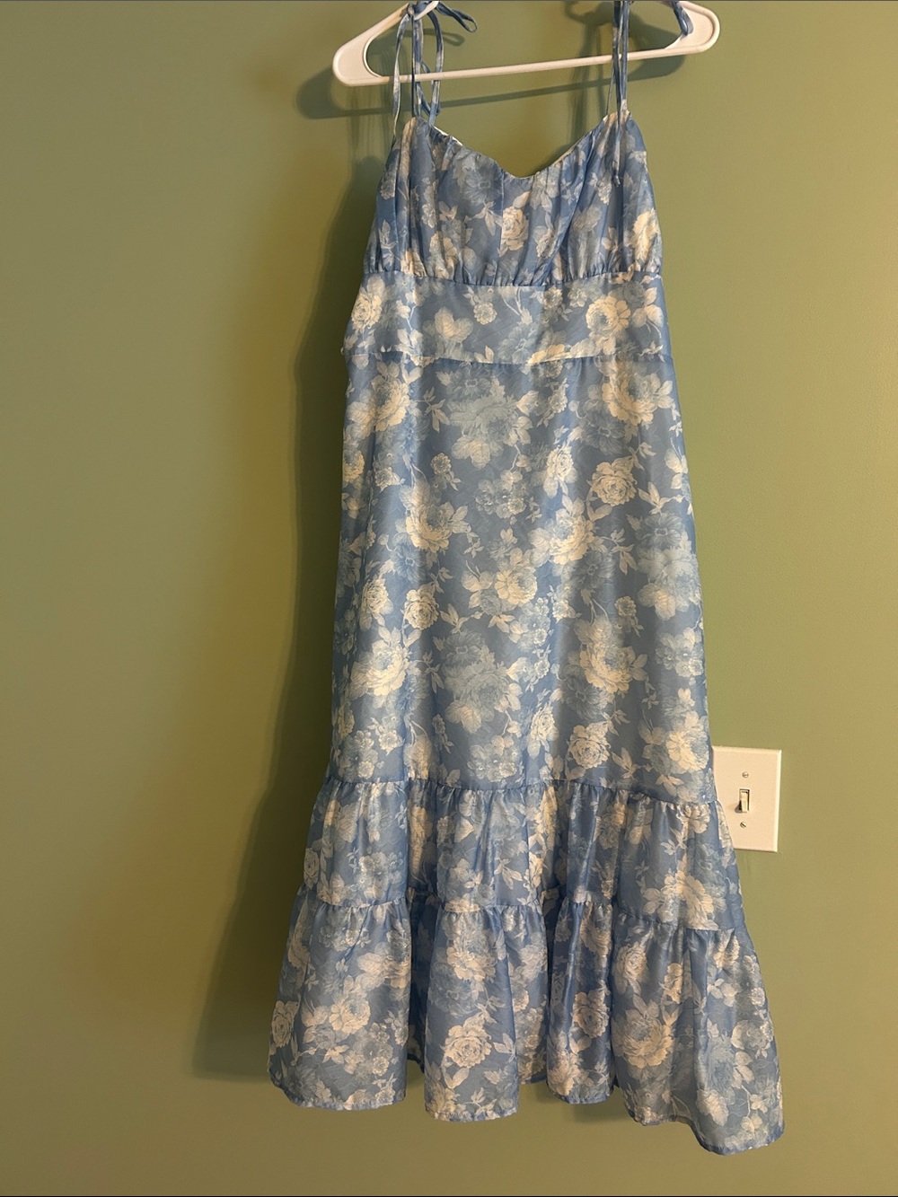 Altar’d state Esther Blue Floral Midi Tie-Shoulder Women’s Dress - Picture 2 of 4